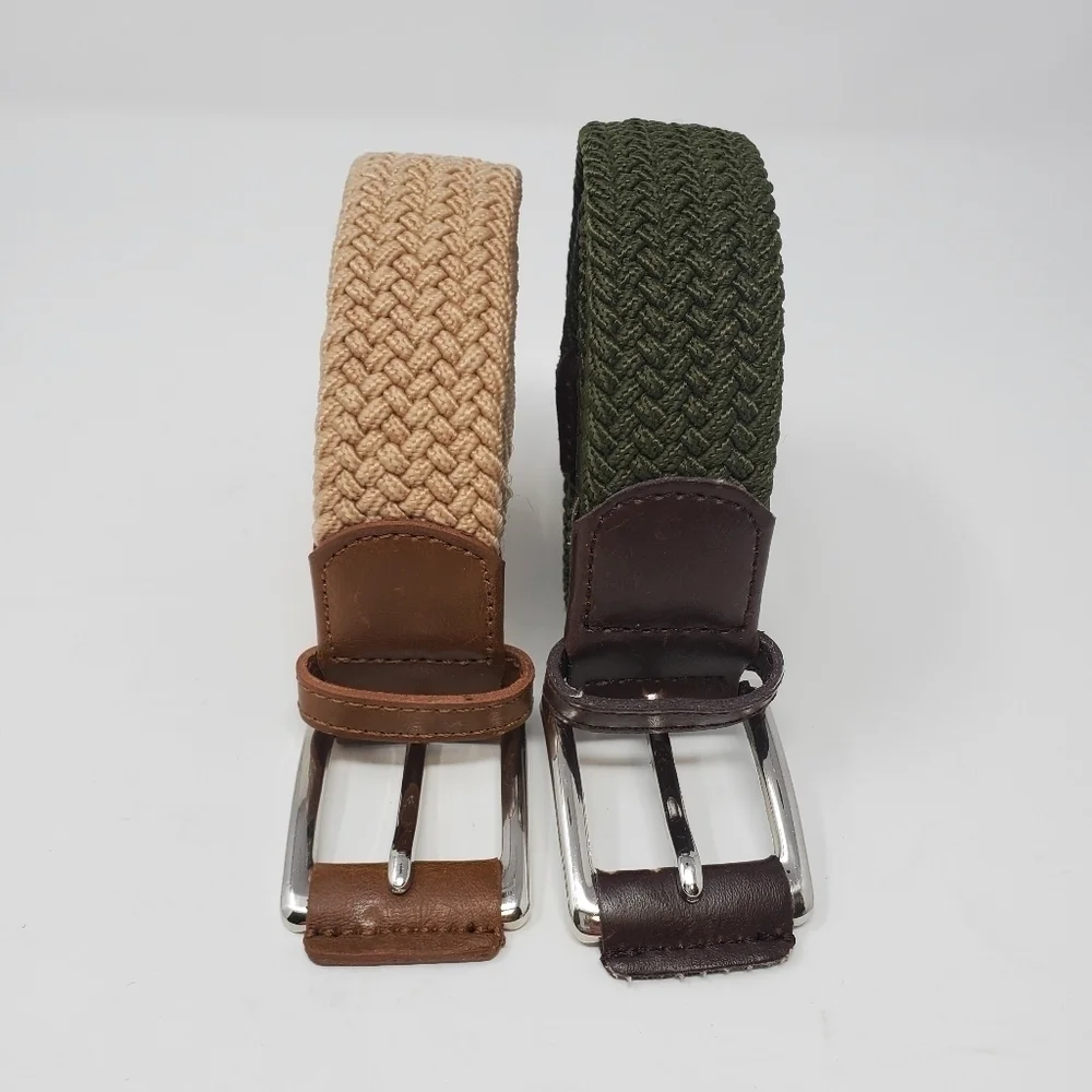 BULLIANT BELT LOT OF 2 STRETCH WOVEN FABRIC BELTS KHAKI & ARMY GREEN MEN OS